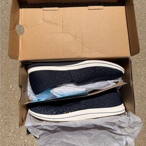 Cloudsteppers by Clarks Navy Perforated Slip-On Flats